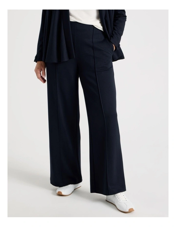 Pull On Wide Leg Knit Travel Pant in Navy image 5