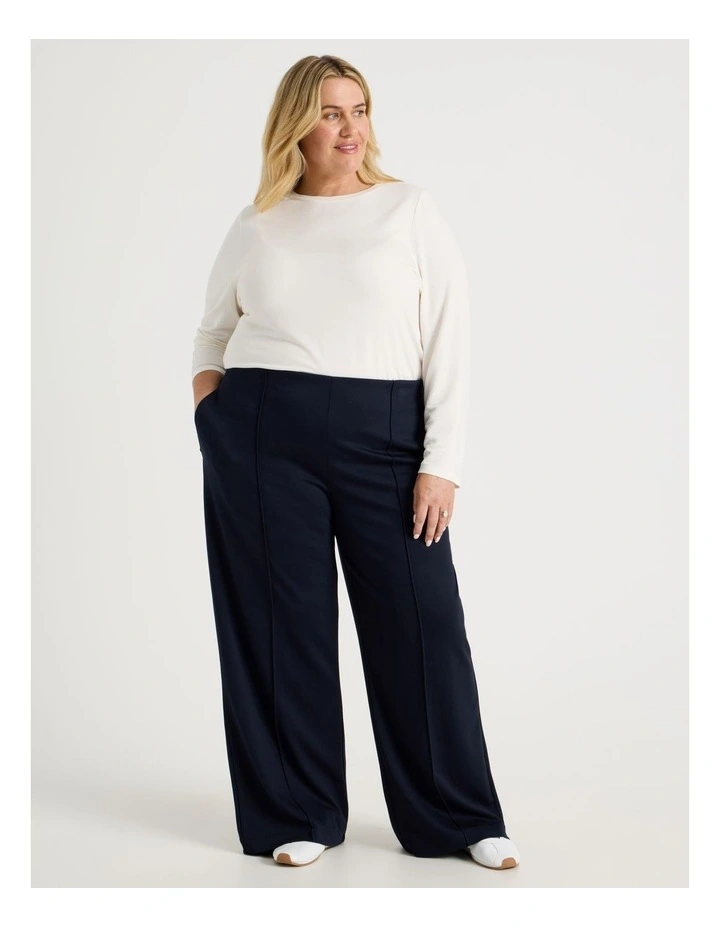Pull On Wide Leg Knit Travel Pants in Navy image 7