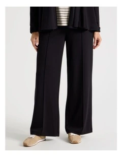Pull On Wide Leg Knit Travel Pant in Black