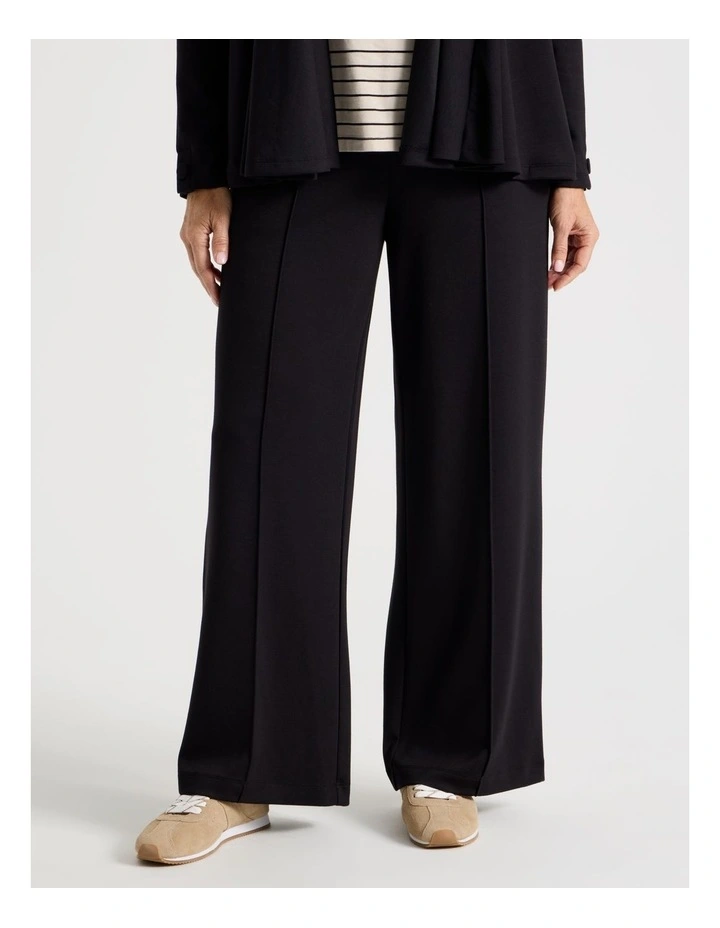 Pull On Wide Leg Knit Travel Pant in Black image 1
