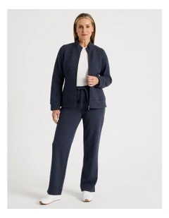 Drawcord Waist Full Length Straight Leg Trackpant in Navy Marle