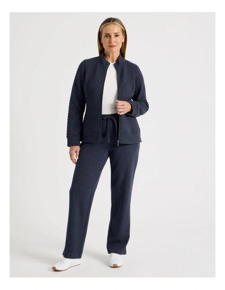 Drawcord Waist Full Length Straight Leg Trackpant in Navy Marle image 1