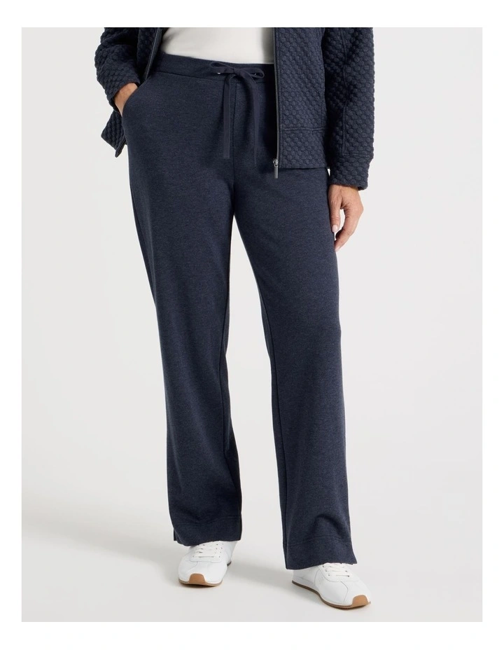Drawcord Waist Full Length Straight Leg Trackpant in Navy Marle image 2