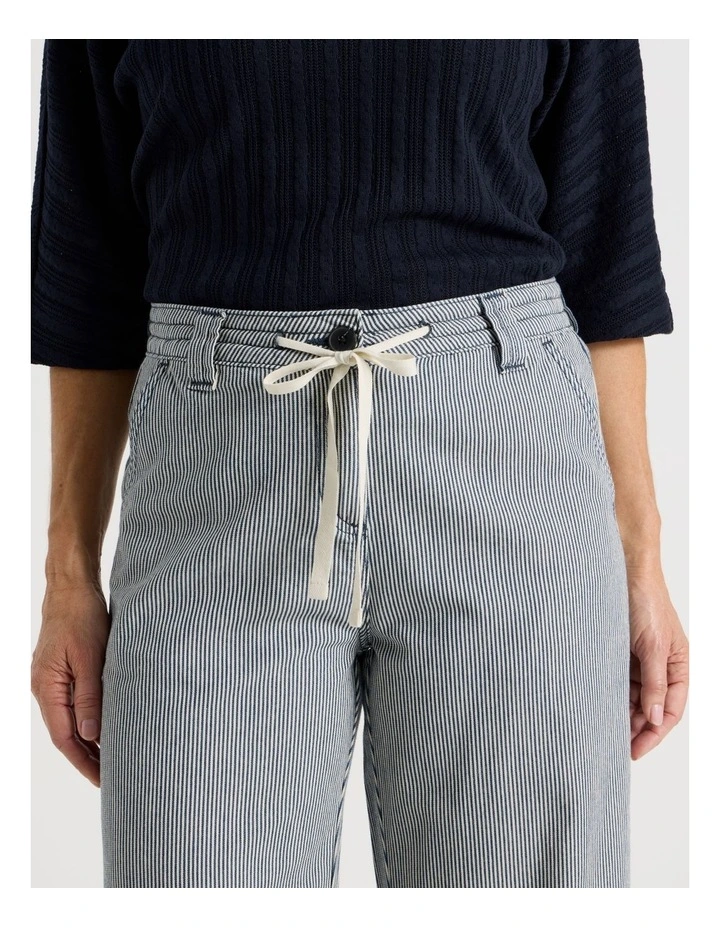 Elastic Waist Ticking Stripe Straight Leg Pant in Navy/White image 4