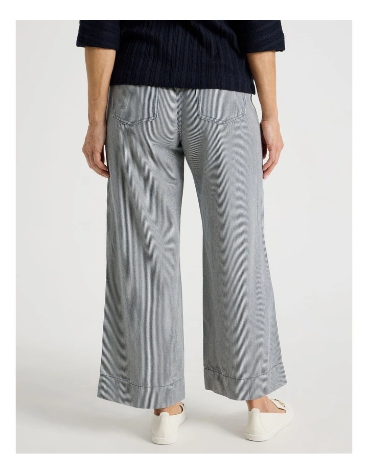 Elastic Waist Ticking Stripe Straight Leg Pant in Navy/White image 5