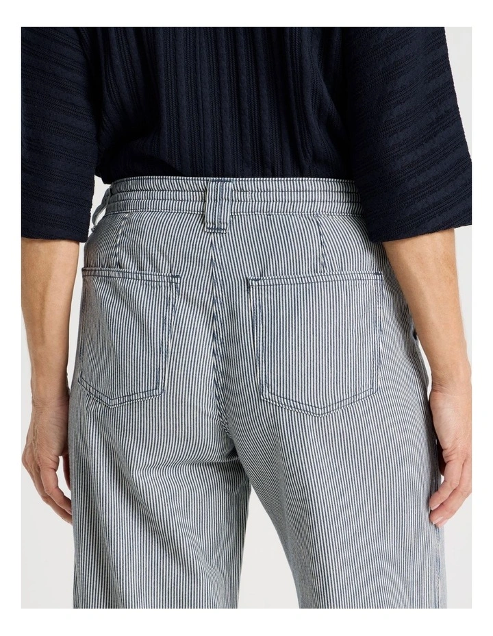 Elastic Waist Ticking Stripe Straight Leg Pant in Navy/White image 6