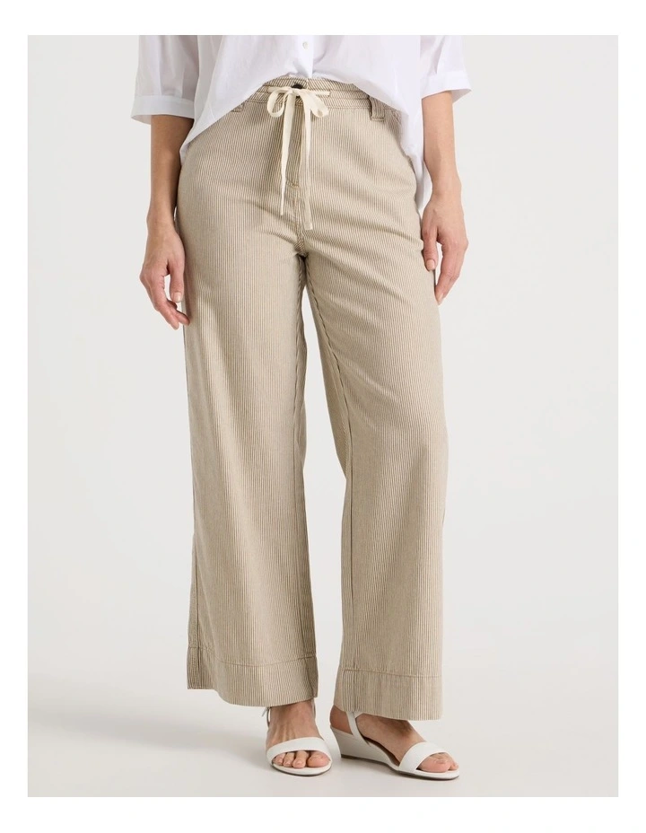 Elastic Waist Ticking Stripe Straight Leg Pant in Neutral/White image 2
