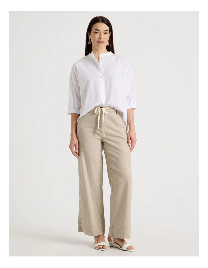 Elastic Waist Ticking Stripe Straight Leg Pant in Neutral/White image 3