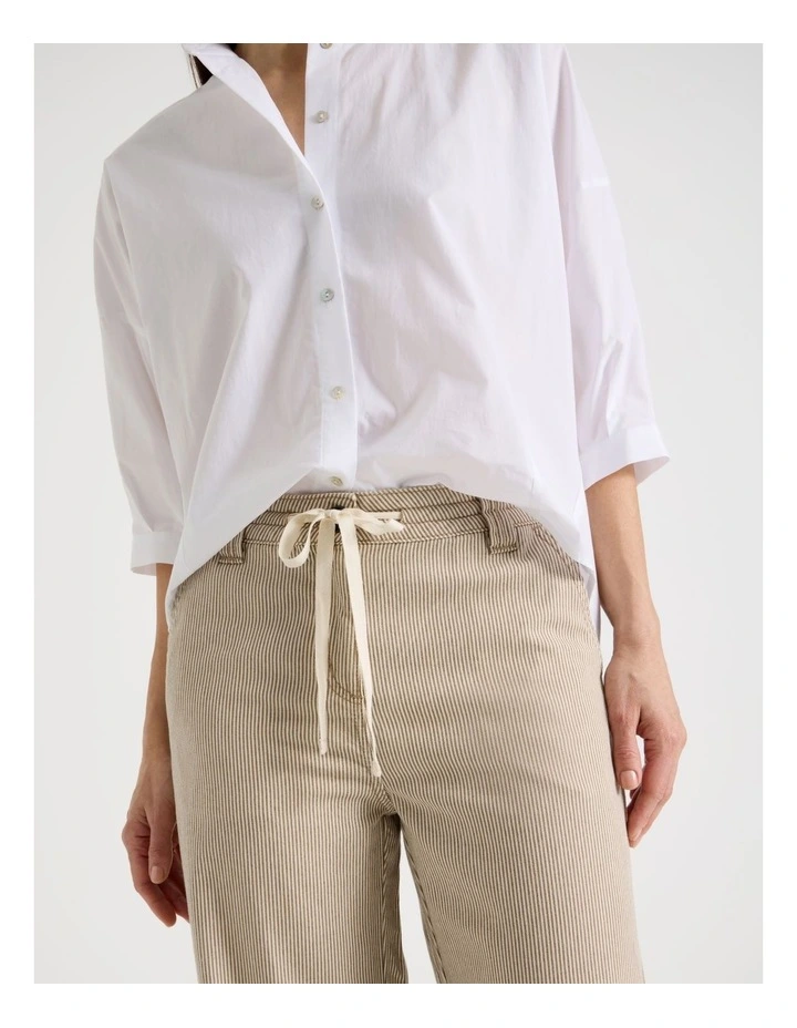 Elastic Waist Ticking Stripe Straight Leg Pant in Neutral/White image 4
