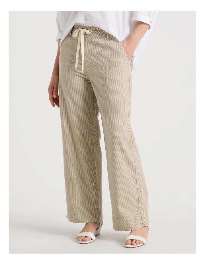 Elastic Waist Ticking Stripe Straight Leg Pant in Neutral/White image 5
