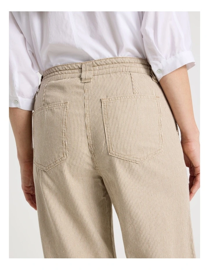 Elastic Waist Ticking Stripe Straight Leg Pant in Neutral/White image 7