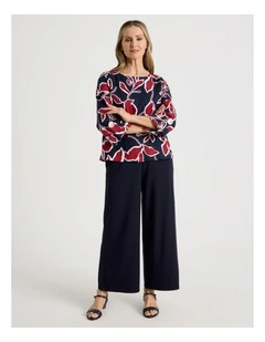 Elastic Waist Crop Travel Knit Pant in Navy