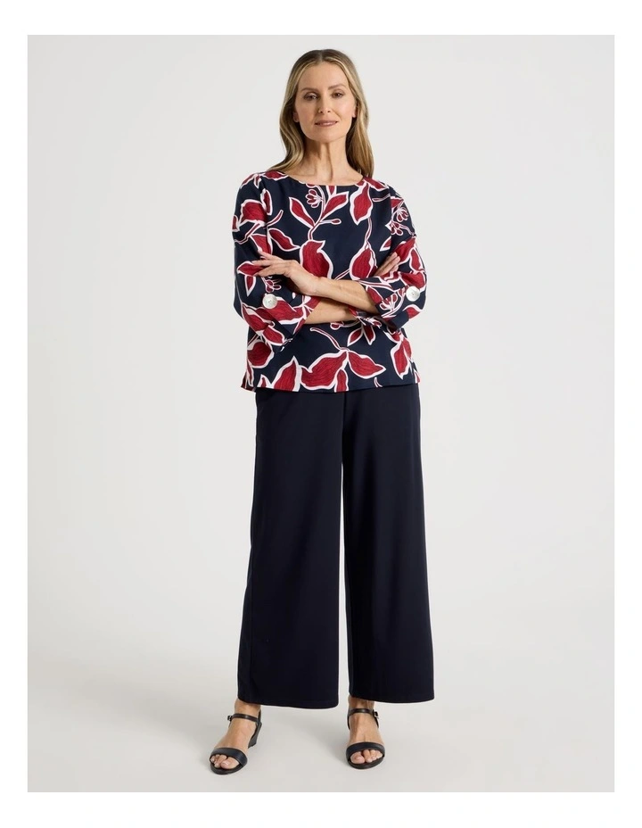 Elastic Waist Crop Travel Knit Pant in Navy image 1