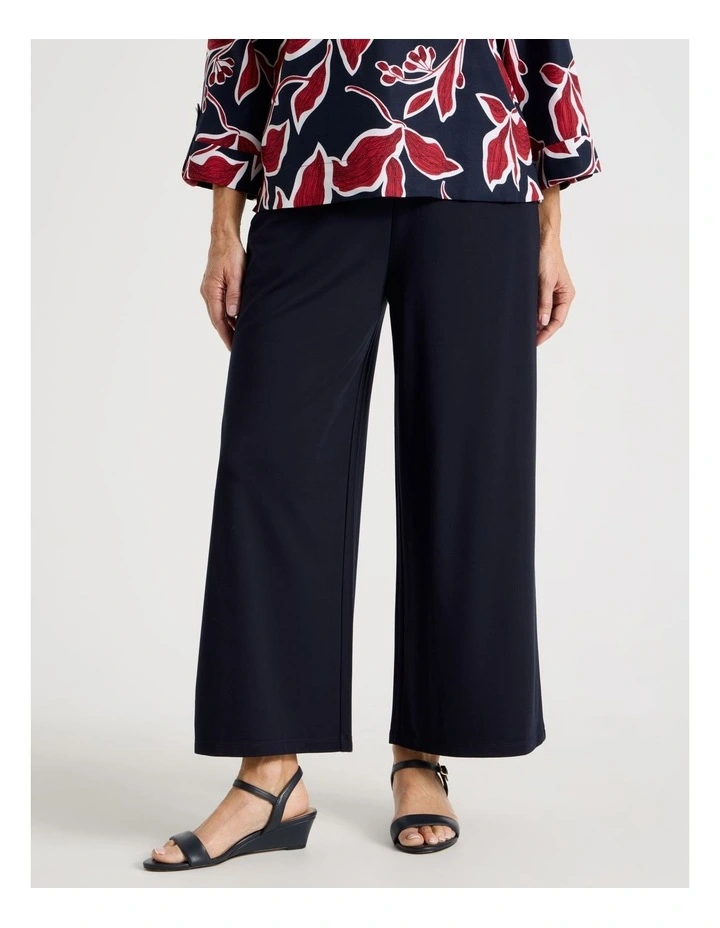 Elastic Waist Crop Travel Knit Pant in Navy image 2