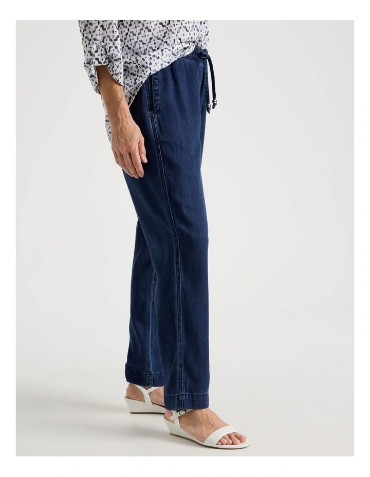 Elastic Waist Tapered Light Weight Denim Pant in Dark Wash image 5