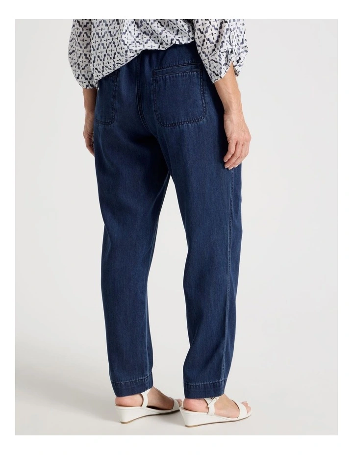 Elastic Waist Tapered Light Weight Denim Pant in Dark Wash image 6