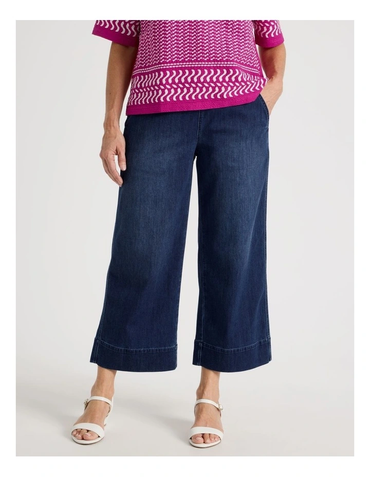 Pull On Crop Denim Jean in Dark Wash image 2