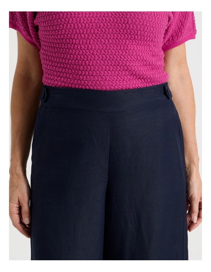 Wide Leg Crop Linen Blend Pant in Navy image 4