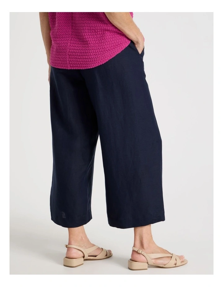 Wide Leg Crop Linen Blend Pant in Navy image 5