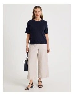 Wide Leg Crop Linen Blend Pant in Oatmeal