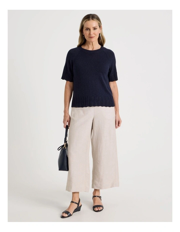 Wide Leg Crop Linen Blend Pant in Oatmeal image 1