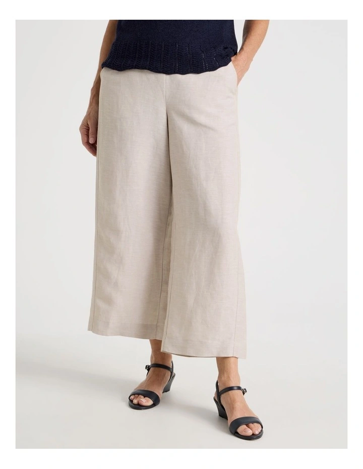 Wide Leg Crop Linen Blend Pant in Oatmeal image 2