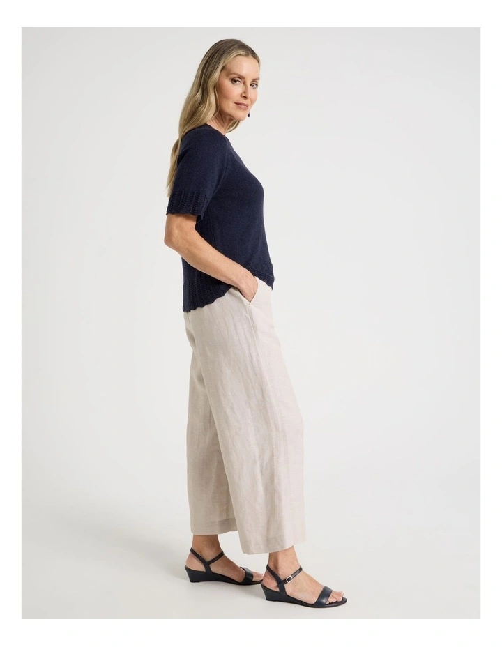 Wide Leg Crop Linen Blend Pant in Oatmeal image 3