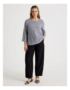 Elastic Waist Linen Blend Pant in Black