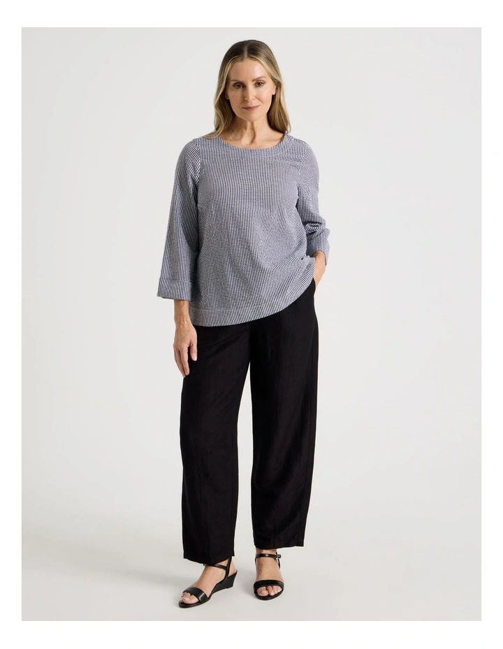 Elastic Waist Linen Blend Pant in Black image 1