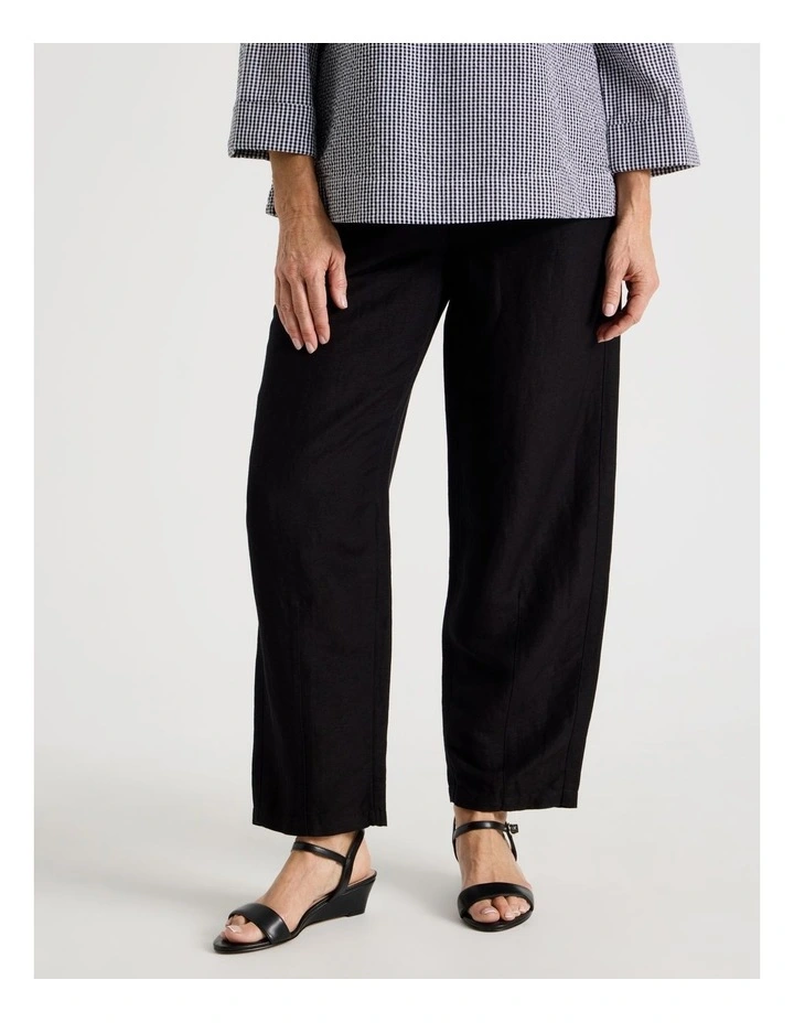 Elastic Waist Linen Blend Pant in Black image 2