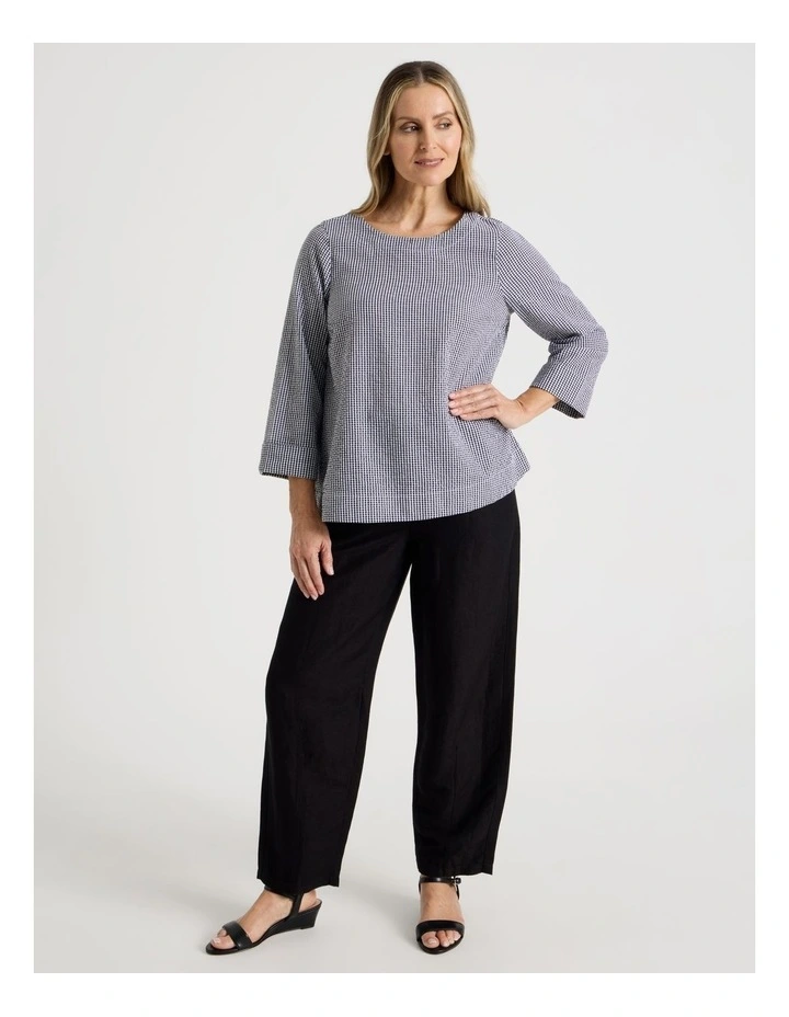 Elastic Waist Linen Blend Pant in Black image 3