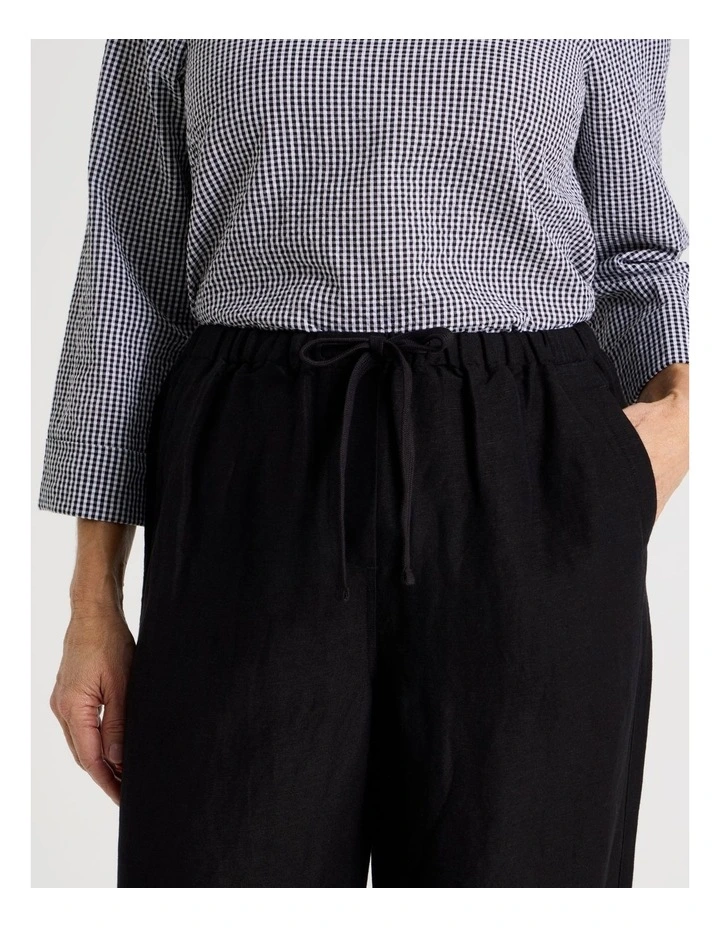 Elastic Waist Linen Blend Pant in Black image 4