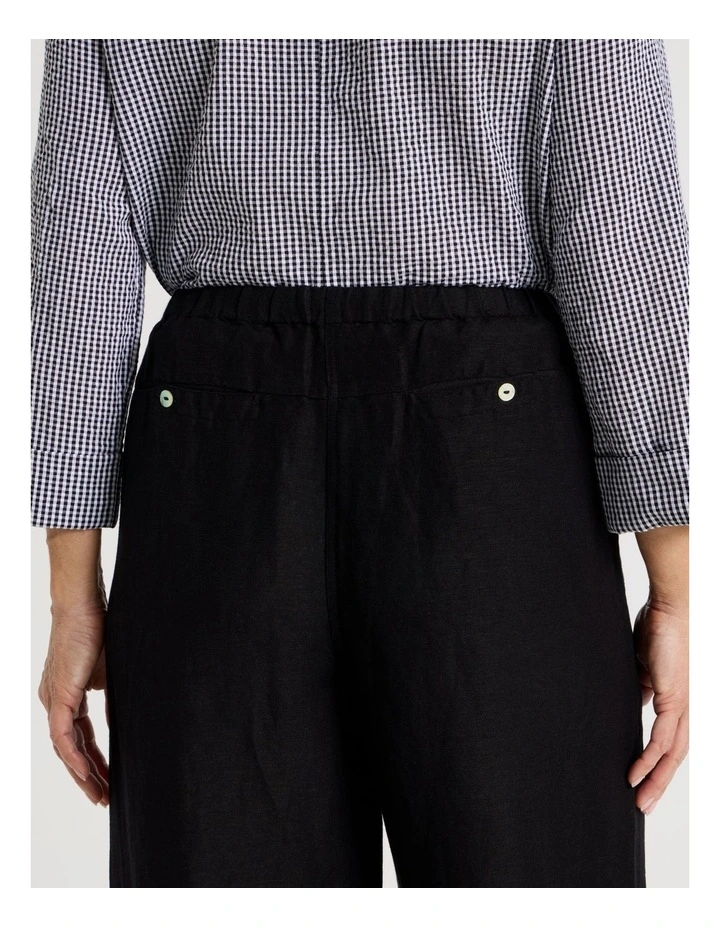 Elastic Waist Linen Blend Pant in Black image 6