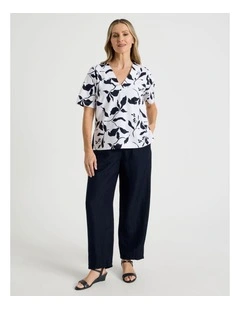 Elastic Waist Linen Blend Pant in Navy