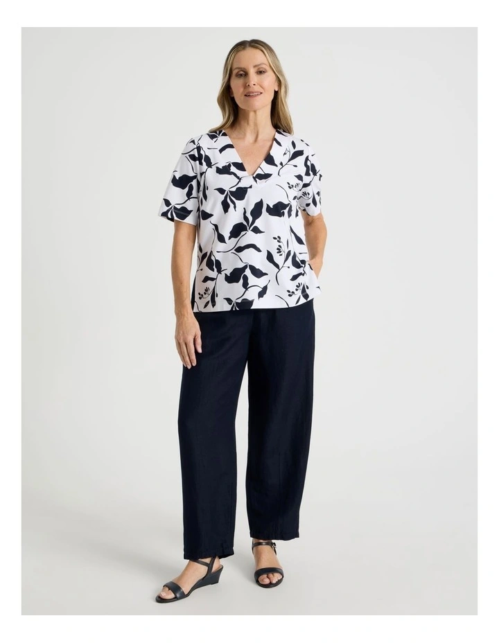 Elastic Waist Linen Blend Pant in Navy image 1