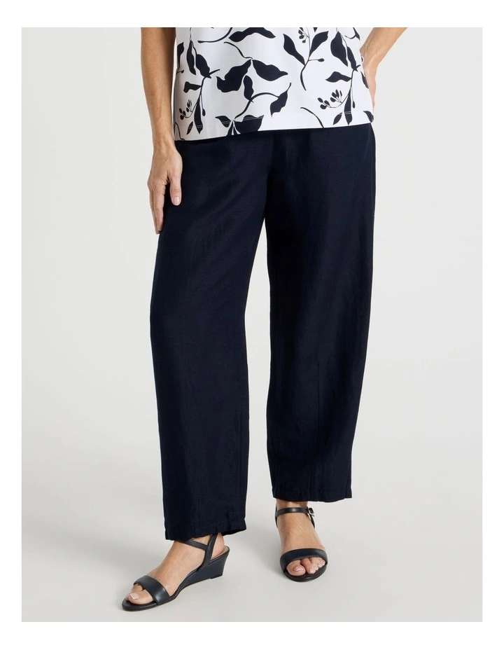 Elastic Waist Linen Blend Pant in Navy image 2