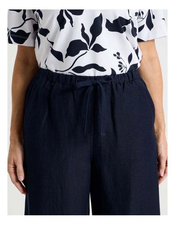 Elastic Waist Linen Blend Pant in Navy image 4