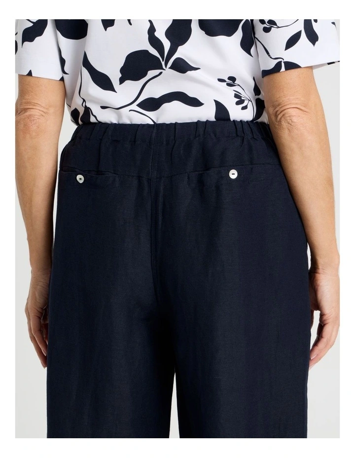 Elastic Waist Linen Blend Pant in Navy image 6