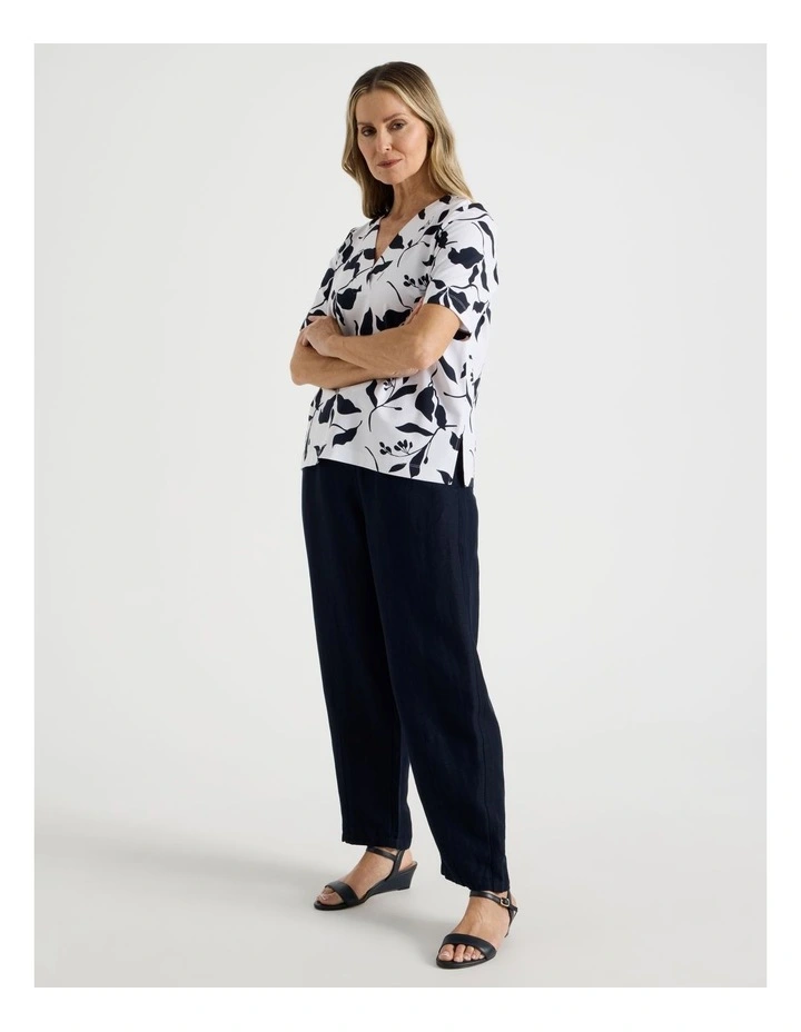 Elastic Waist Linen Blend Pant in Navy image 7