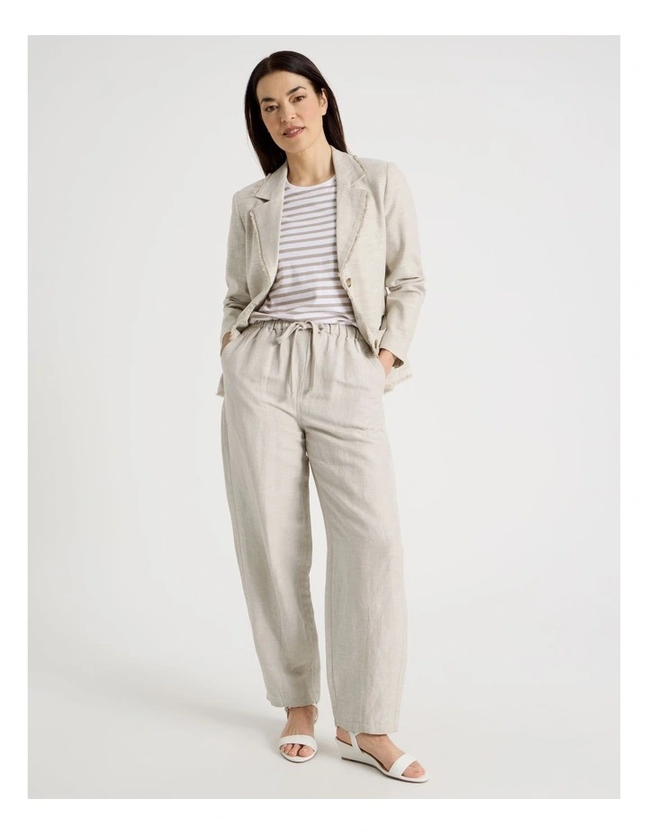 Elastic Waist Linen Blend Pant in Oatmeal image 1