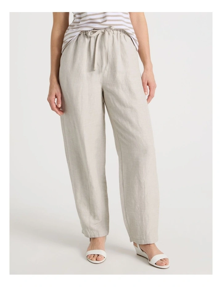Elastic Waist Linen Blend Pant in Oatmeal image 2
