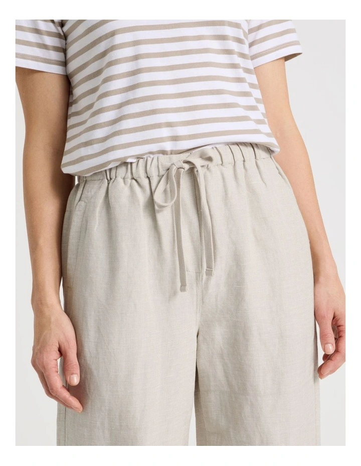 Elastic Waist Linen Blend Pant in Oatmeal image 3