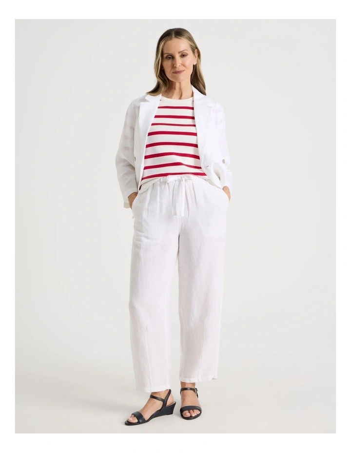 Elastic Waist Linen Blend Pant in White image 3