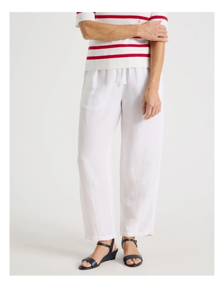 Elastic Waist Linen Blend Pant in White image 4