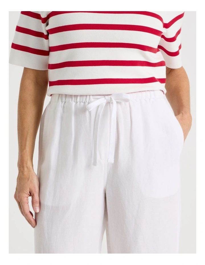 Elastic Waist Linen Blend Pant in White image 5