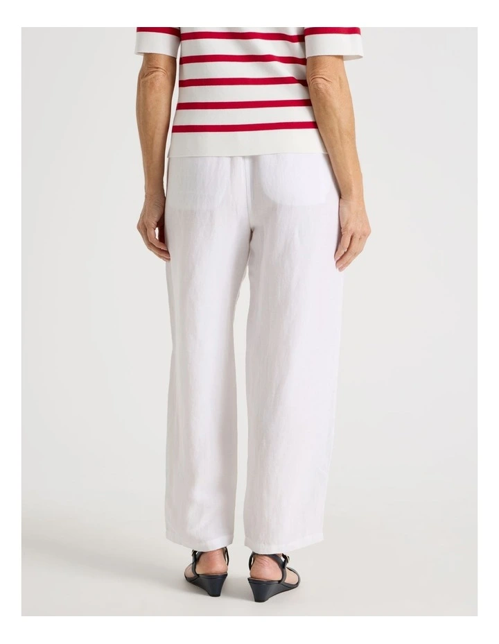Elastic Waist Linen Blend Pant in White image 6