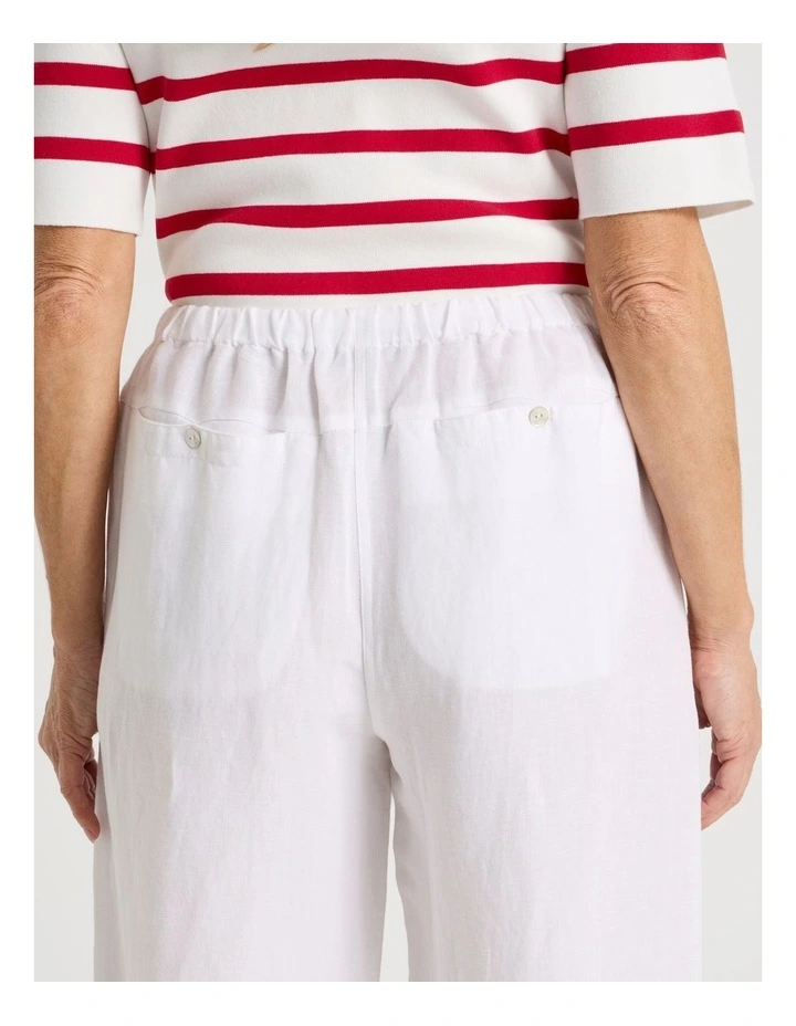 Elastic Waist Linen Blend Pant in White image 7