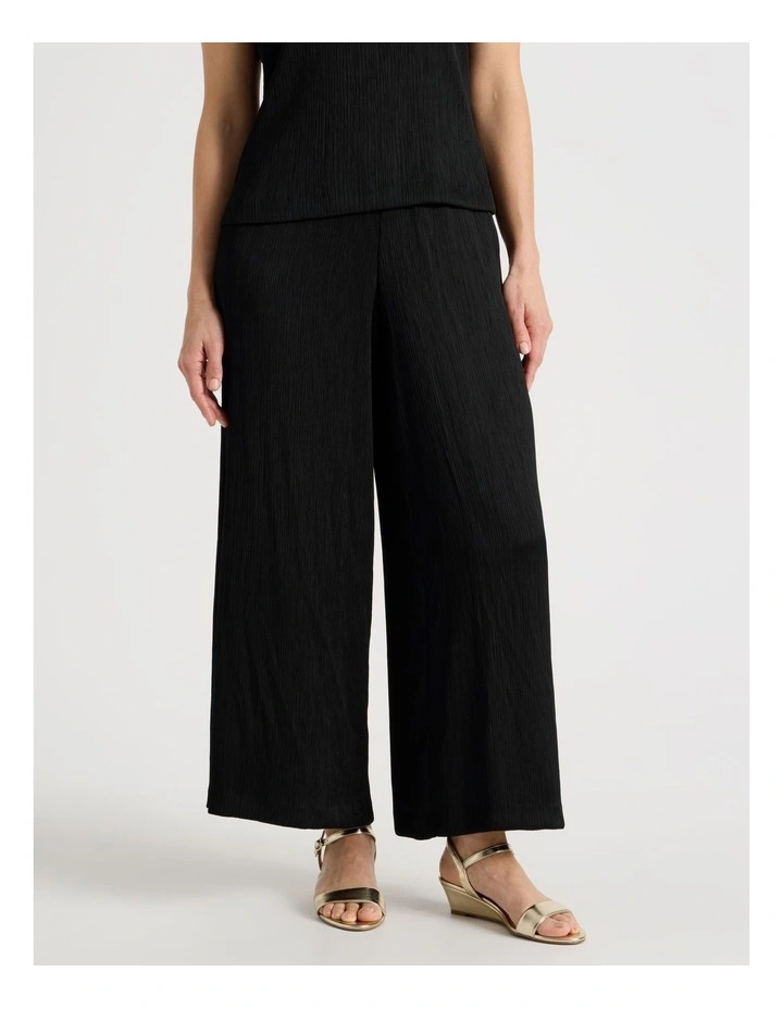 Elastic Waist Full Length Plisse Pant in Black image 2
