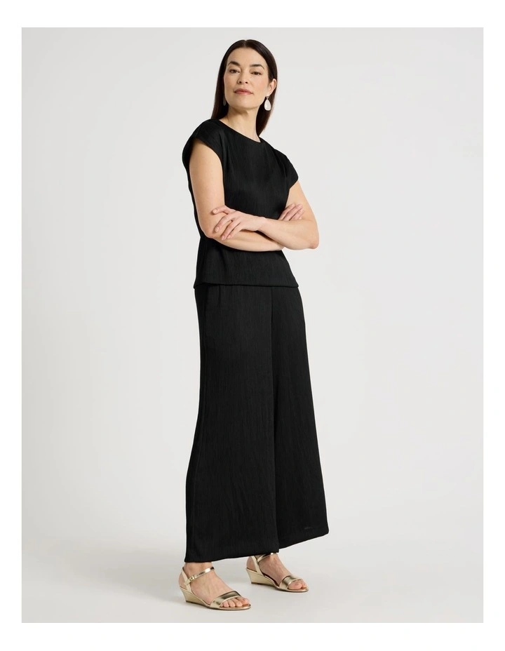 Elastic Waist Full Length Plisse Pant in Black image 4