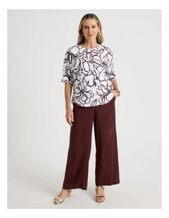 Wide Leg Elastic Back Satin Pant in Burgandy